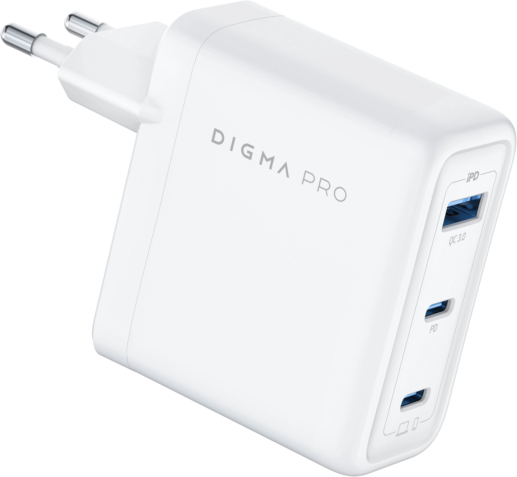 Зарядное устройство Digma Pro DPW10C, 100 Вт, 2×USB-C + USB-A, PD+QC, GaN, белое