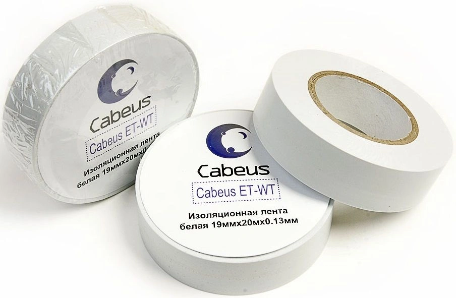 Изолента Cabeus ET-WT, 19 мм×20 м×0.13 мм, белая