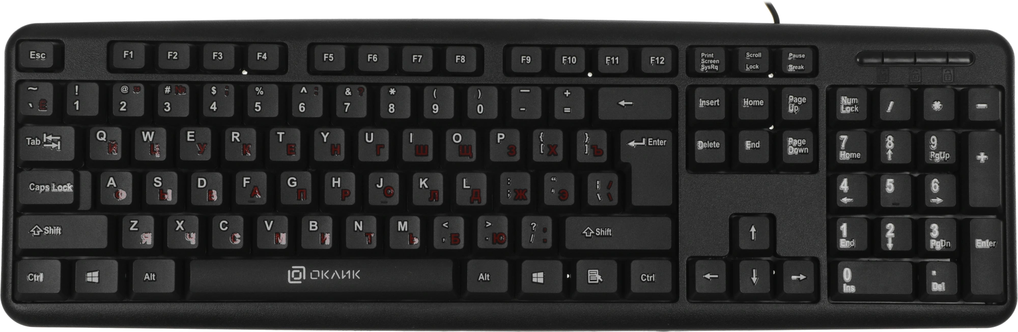 Клавиатура OKLICK 90MV2, USB 2.0, 104 клавиши, мембранная, чёрная