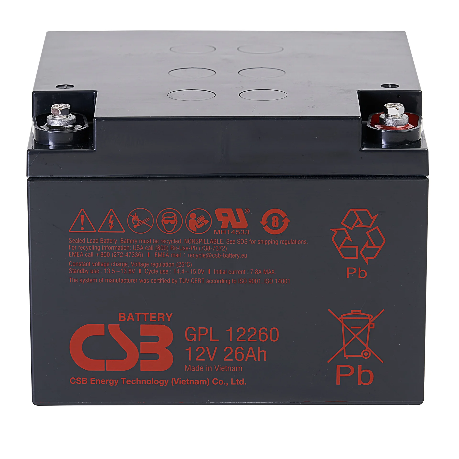 Аккумулятор CSB GPL12260 I, 12В, 26Ач, I1, AGM