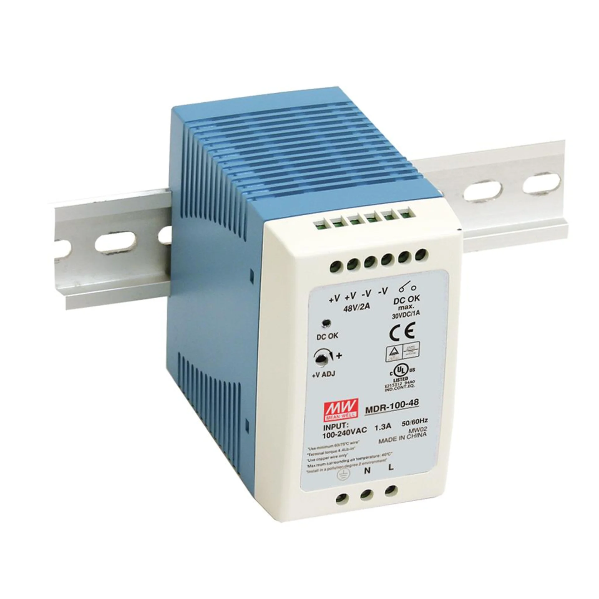 Блок питания MeanWell MDR-100-12 MW, 100 Вт, 12 В/7.5 А, DIN-рейка