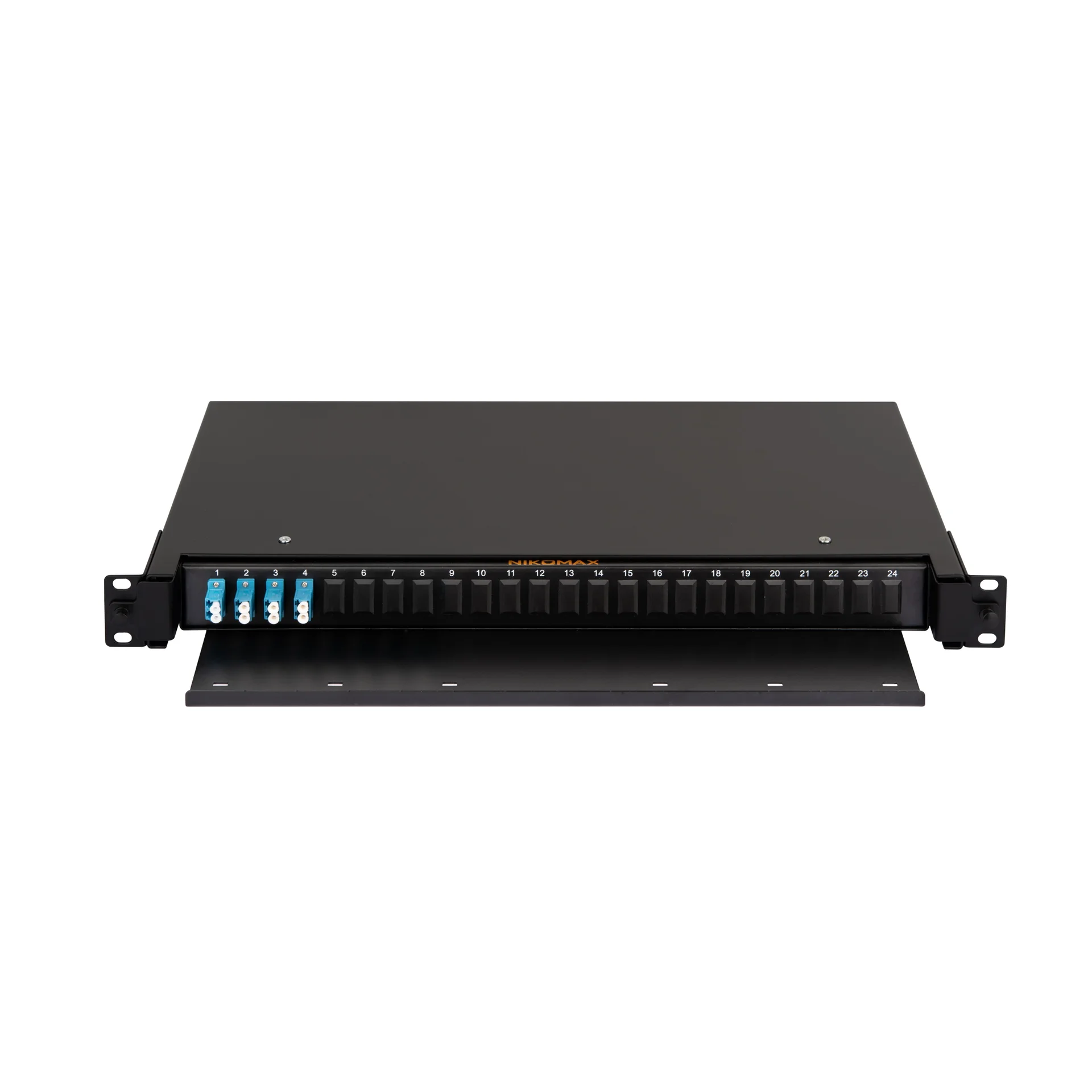 Оптический кросс Nikomax NMF-RP08LCUS2-TS-P1-1U-BK, 19", 1U, 8×LC/UPC, SM OS2