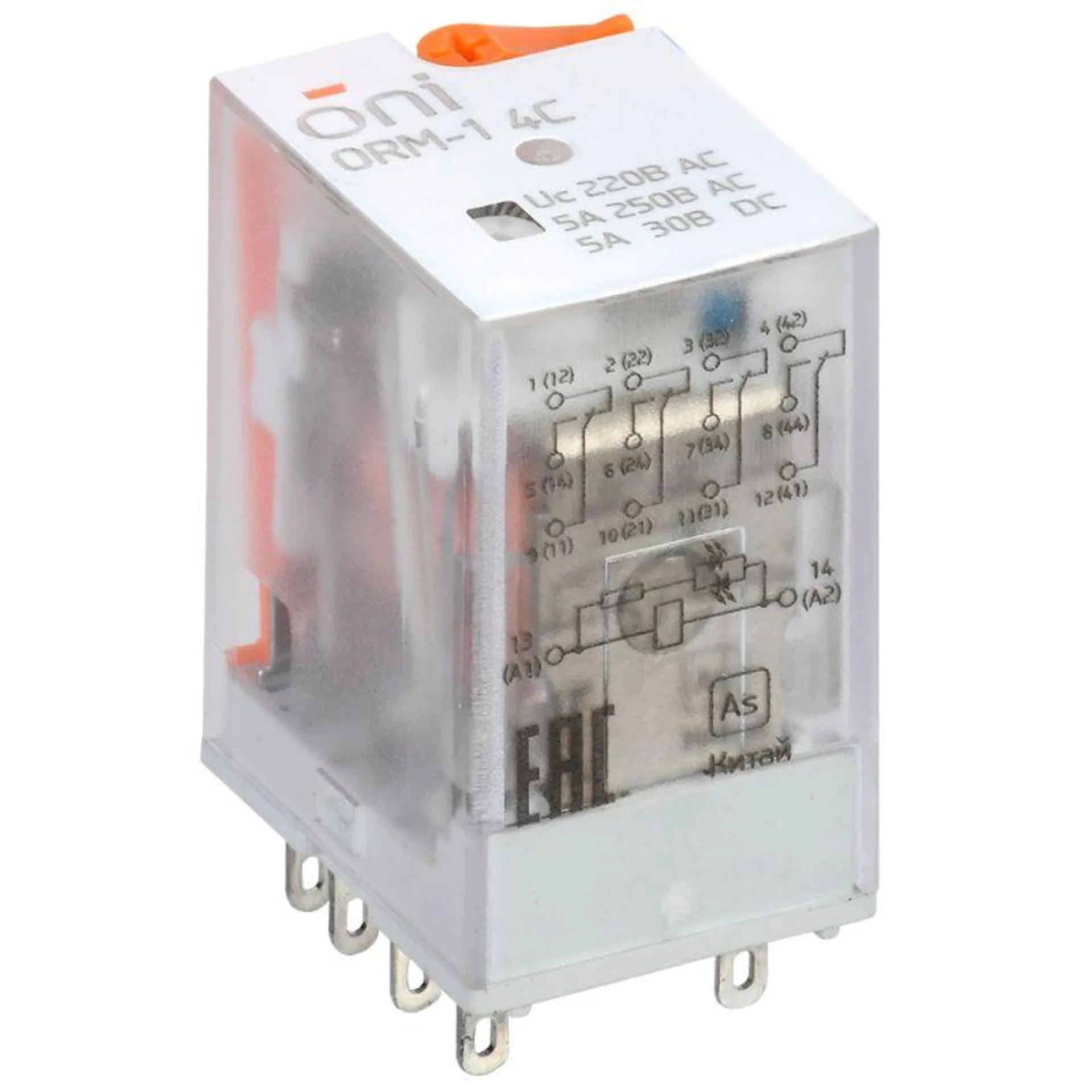 Реле ONI ORM-1-4C-AC220V-L-B, 4 переключающих контакта, 5 А, AC 220 В