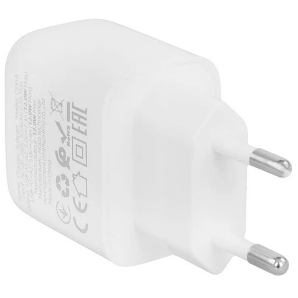 Зарядное устройство HOCO CS51A, 2×USB-A, 12 Вт, белое