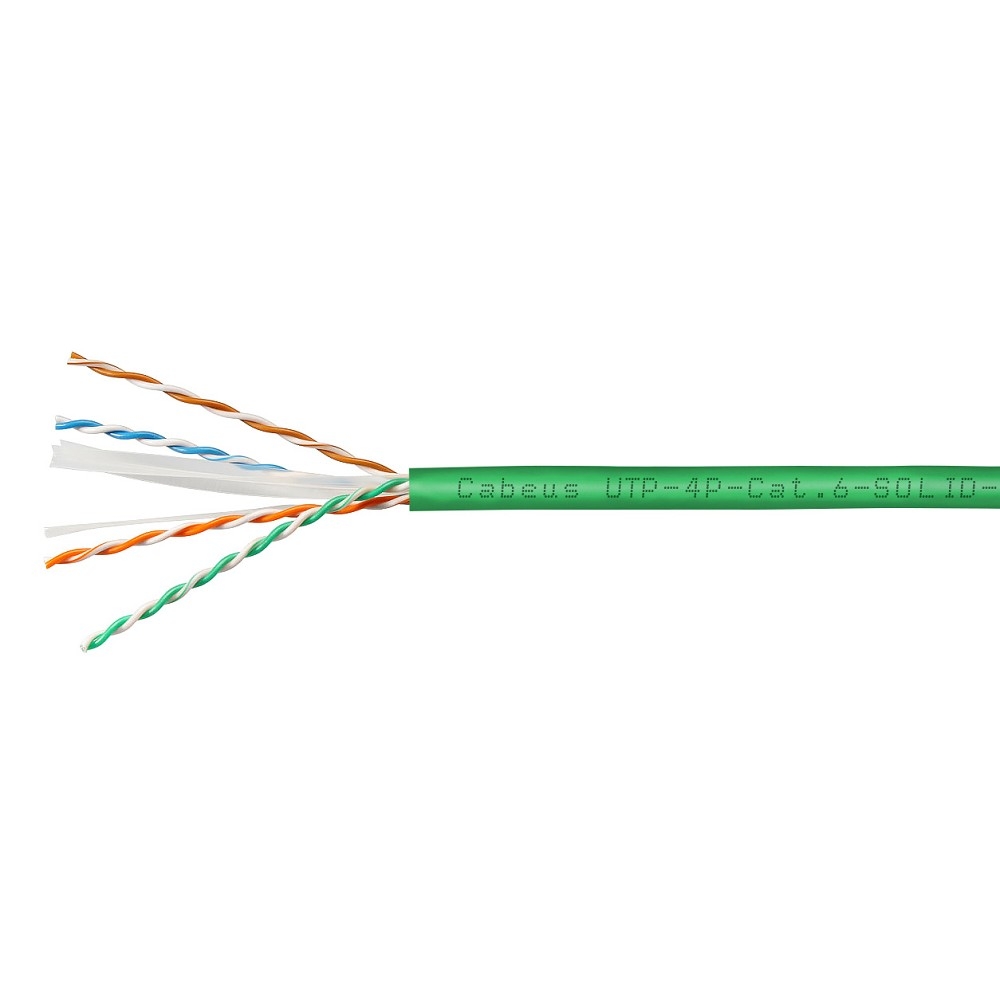 Кабель Cabeus UTP-4P-Cat.6-SOLID-LSLTx-GN-100, U/UTP Cat.6, 4 пары, 23 AWG, 100 м