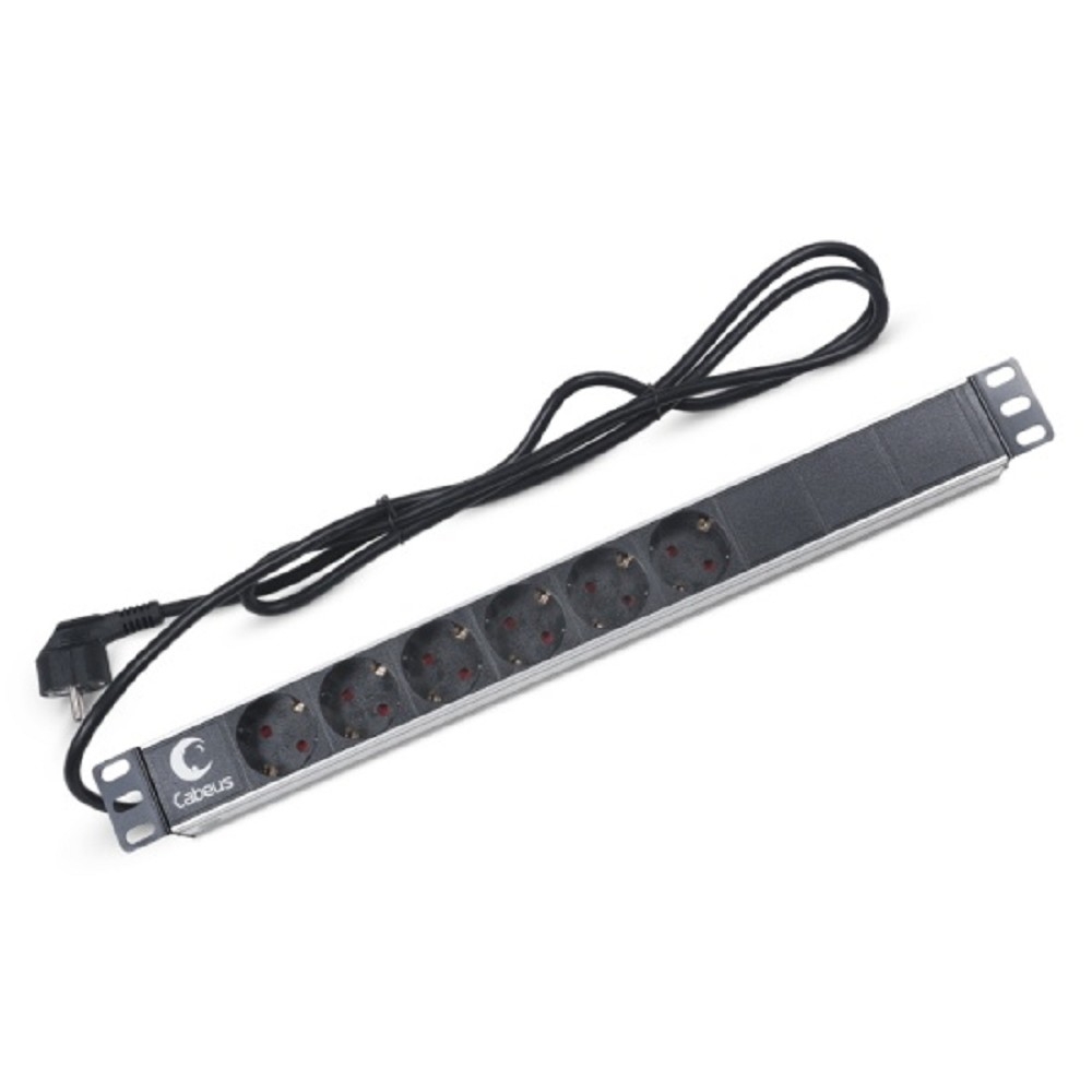 Блок распределения питания Cabeus PDU-6P-2EU, 19", 6 розеток, 16 А, шнур 2 м