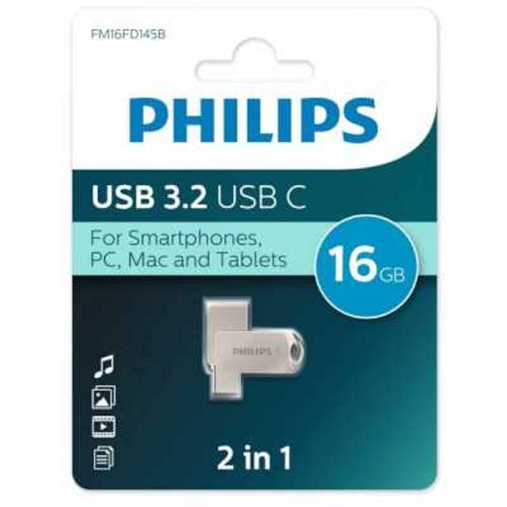 USB-флешка Philips FM16FD145B/97, 16 ГБ, USB Type-A + Type-C, OTG, металл