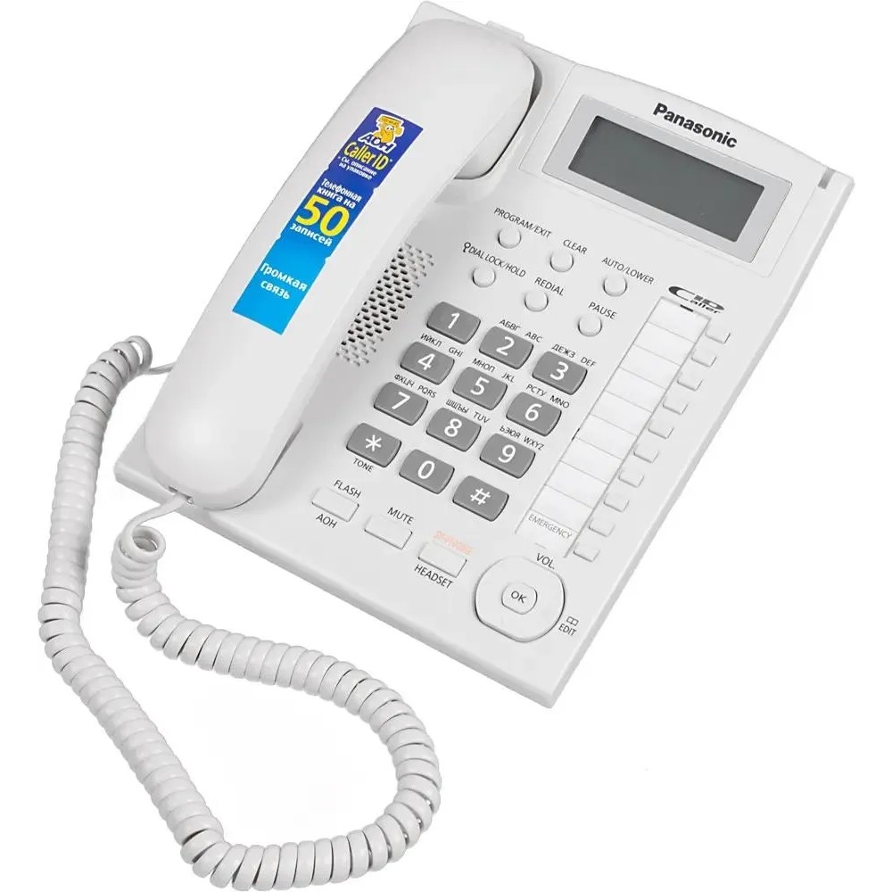 Телефон Panasonic KX-TS2388RUW, проводной, спикерфон, АОН