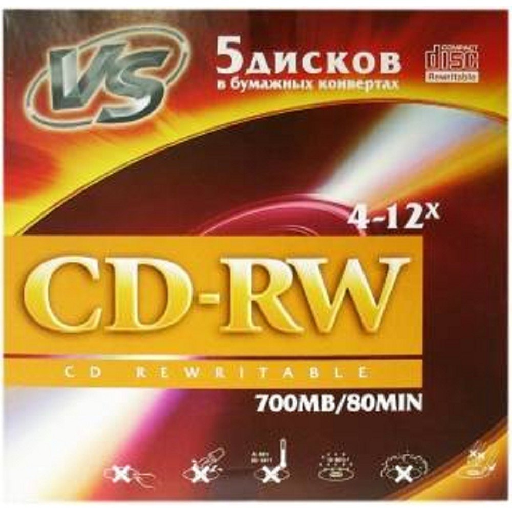 Диск VS CD-RW 80 VSCDRWK501, 0.7 ГБ, 4–12x, конверт, 5 шт.