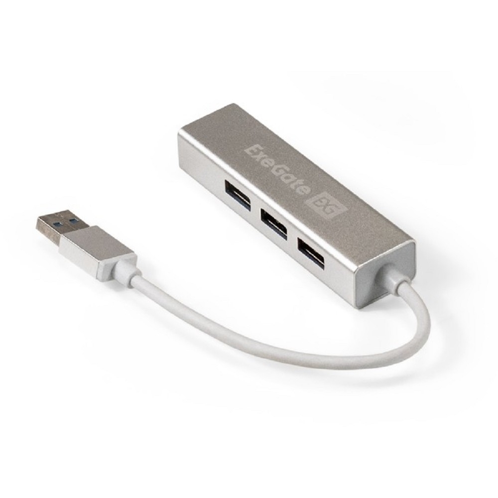 USB-хаб EXEGATE EX293981RUS, USB 3.0 → 4×USB 3.0, серебристый