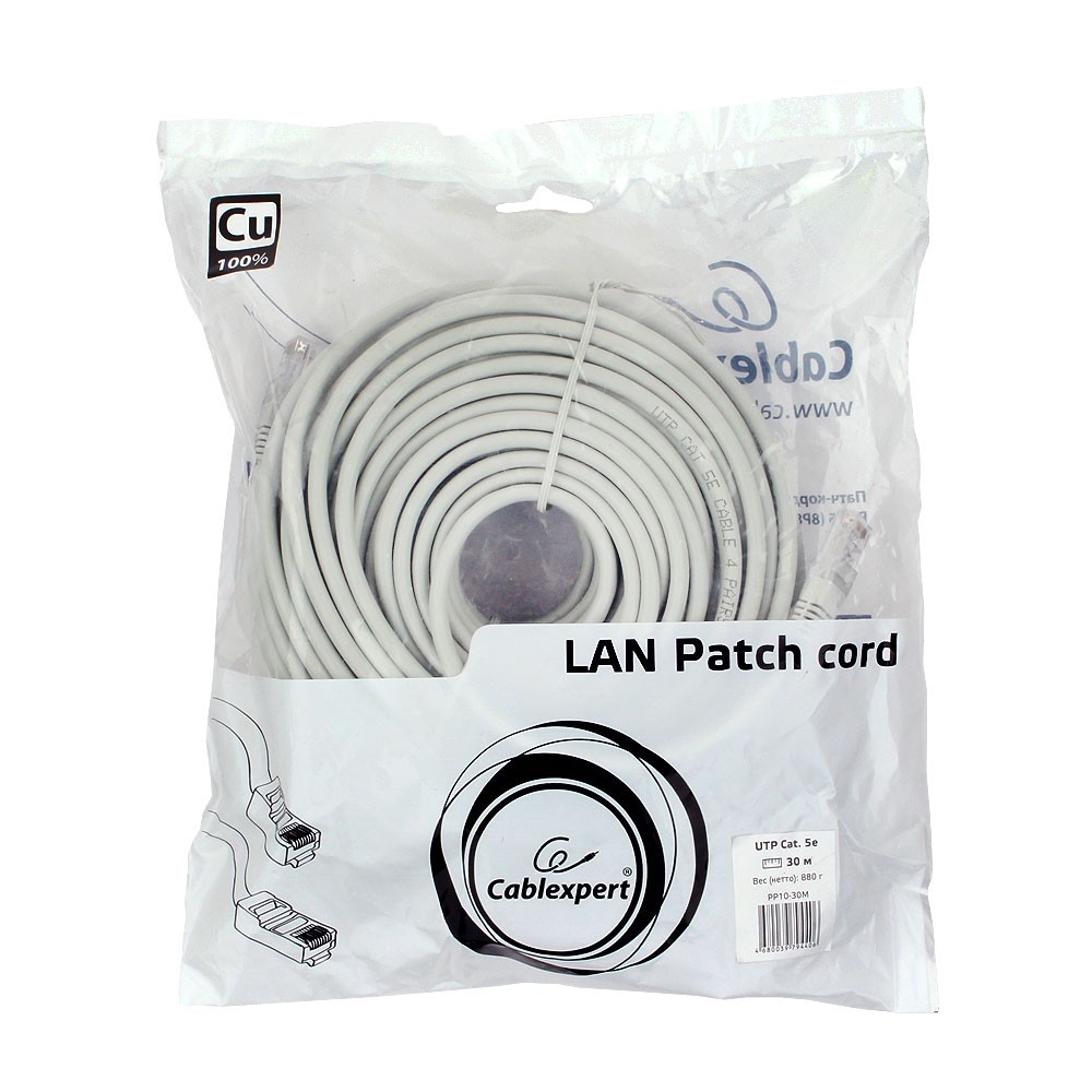 Патч-корд Cablexpert PP10-30M, UTP кат.5, 30м, серый
