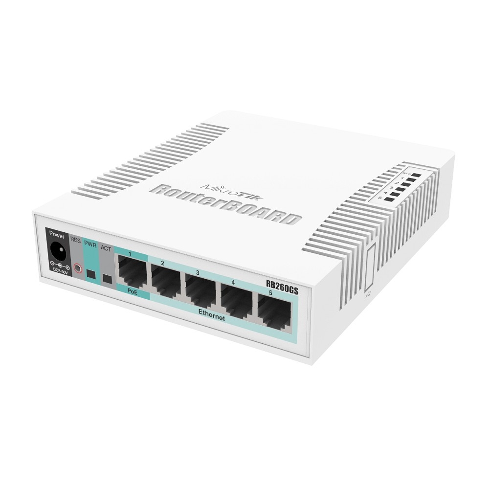 Повреждение упаковки MikroTik RB260GS (CSS106-5G-1S)(r2) Коммутатор RouterBOARD 260GS 5-port Gigabit smart switch with SFP cage, SwOS, plastic case, PSU