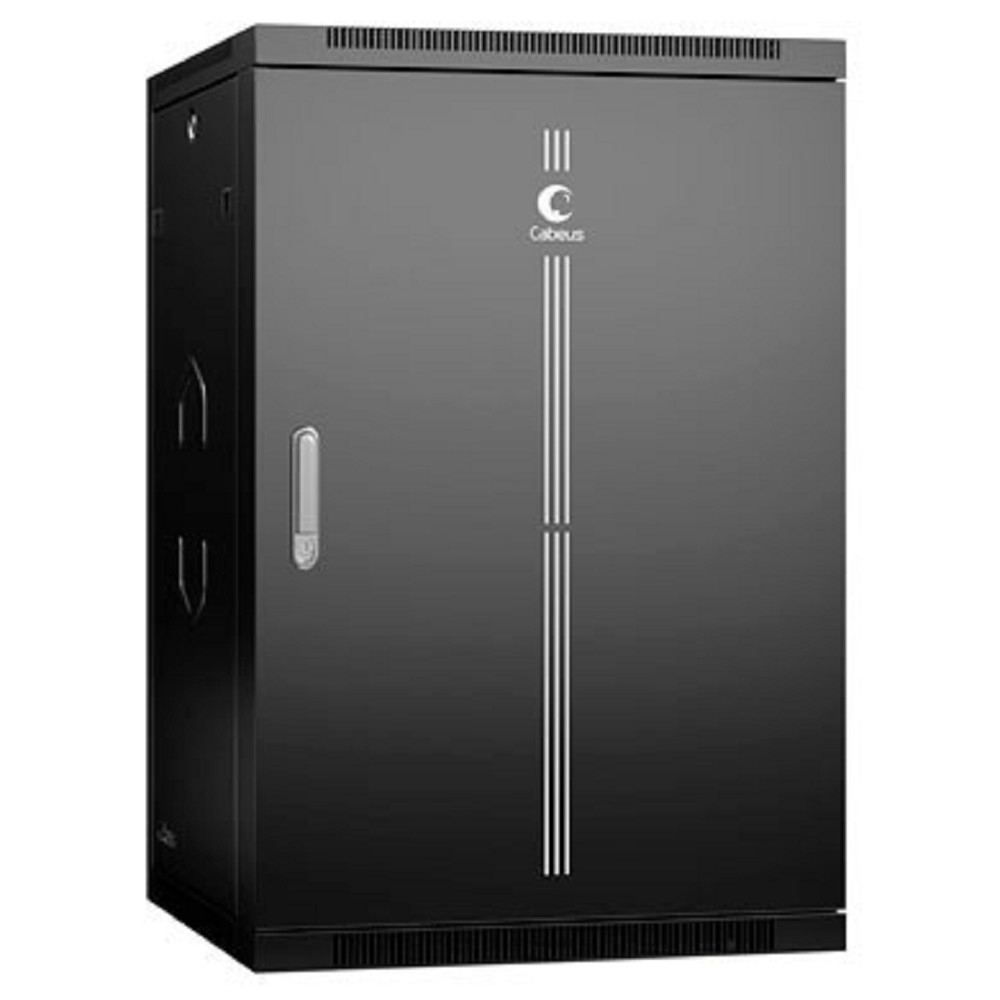 Шкаф телекоммуникационный настенный Cabeus SH-05F-18U60/60m-R-BK, 18U, 600×600 мм, металлическая дверь, чёрный