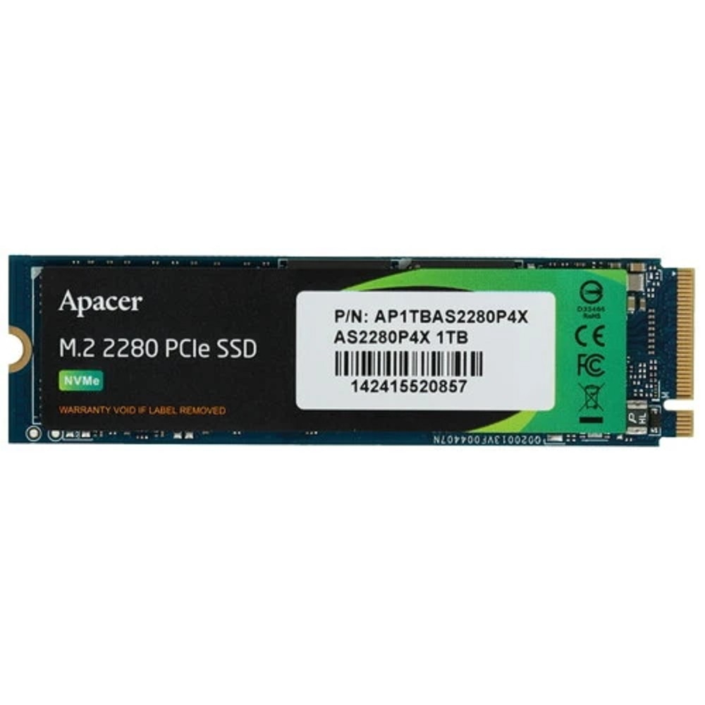 Твердотельный накопитель Apacer SSD AS2280P4X 1TB M.2 2280 PCIe Gen3x4, R2100/W1700 Mb/s, 3D NAND, MTBF 1.8M, NVMe, 350TBW, Retail, 3 years (AP1TBAS2280P4X-1)