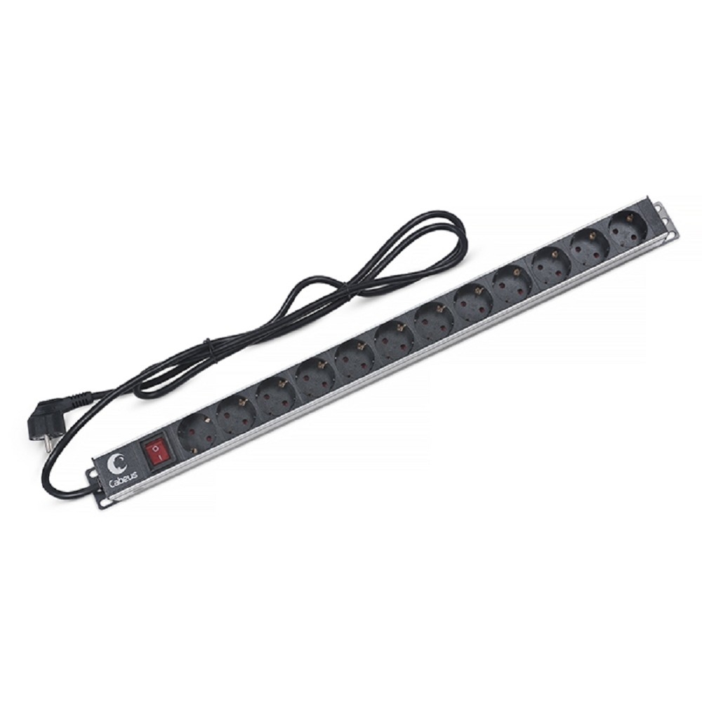Распределитель питания Cabeus PDU-12P-2EU, 16A, 12×Schuko, 2м, вертикальный