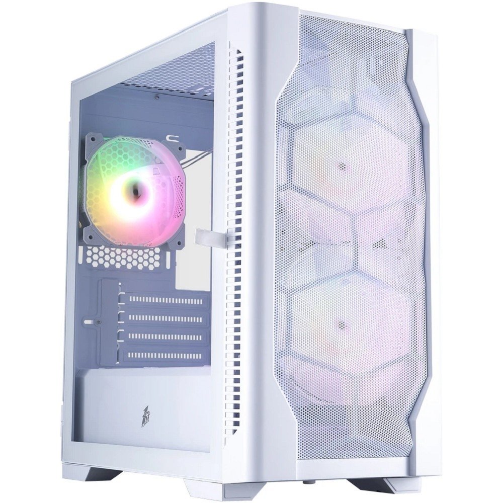 Корпус ПК 1STPLAYER D4-M-WH-2F7-14-W-1F7-W, mATX, ARGB, белый