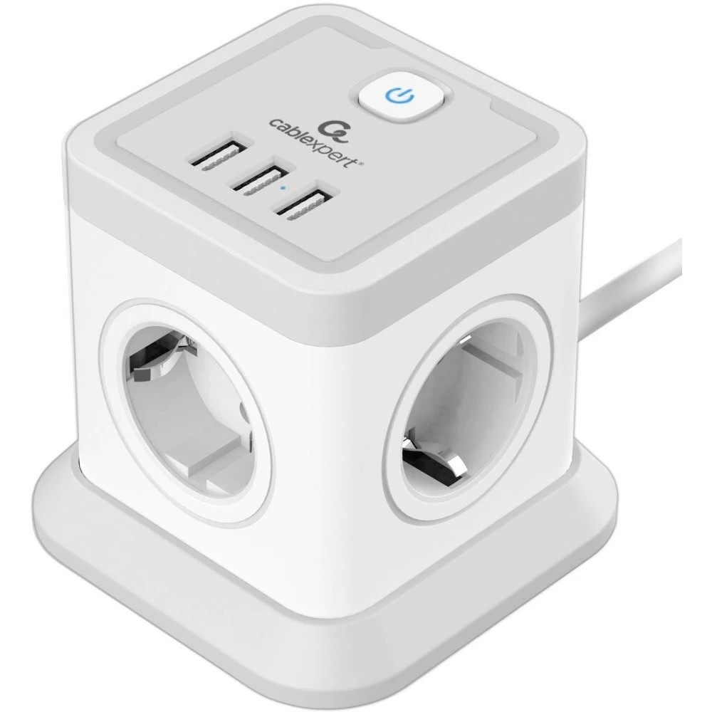 Сетевой фильтр Cablexpert TWR-4-U3-W-2, 4 розетки, 3xUSB, 2 м
