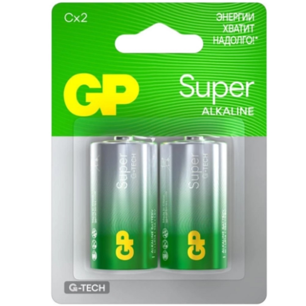 Батарейки GP Super Alkaline G-Tech LR14 (C), алкалиновые, 1,5 В, 2 шт