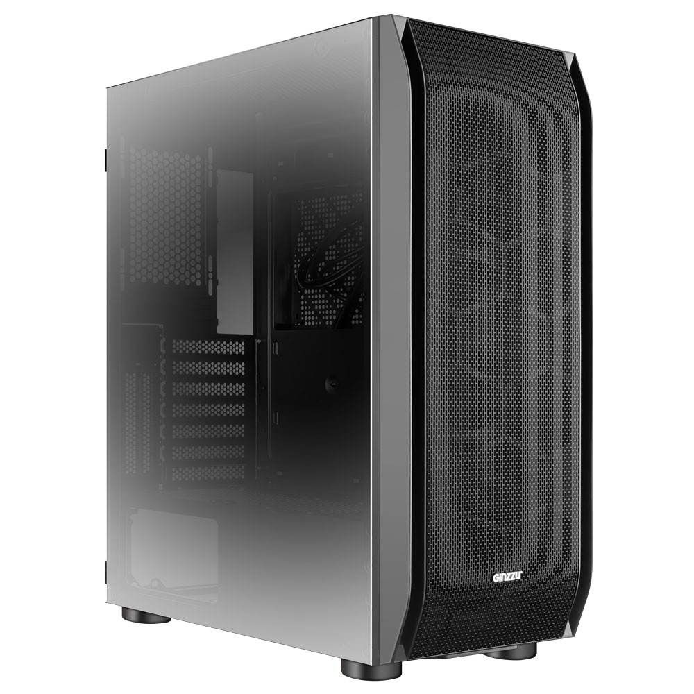 Корпус GINZZU GL180, Miditower, 2×USB2 + 1×USB3, стекло, черный