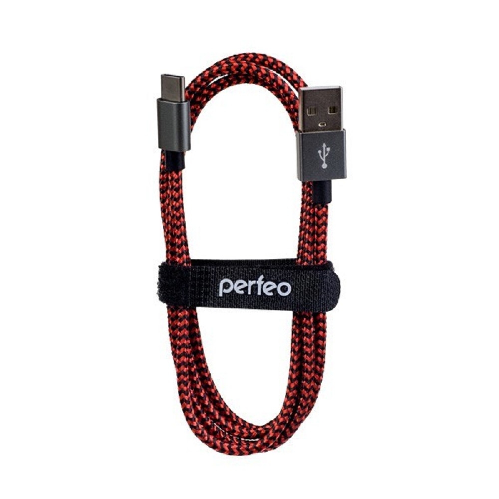 Кабель Perfeo U4901, USB 2.0 A (male) — USB Type-C (male), 1 м, 2 А, тканевая оплётка