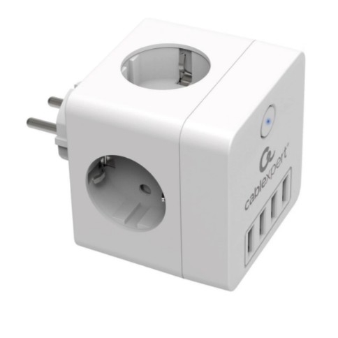 Сетевой фильтр Cablexpert CUBE-4-U4-W, 4 розетки, 4xUSB