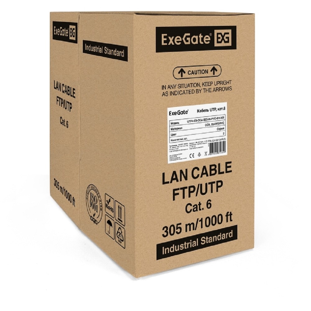 Кабель ExeGate EX186134RUS UTP 4 пары кат.6 CCA, 23AWG, 305 м, серый