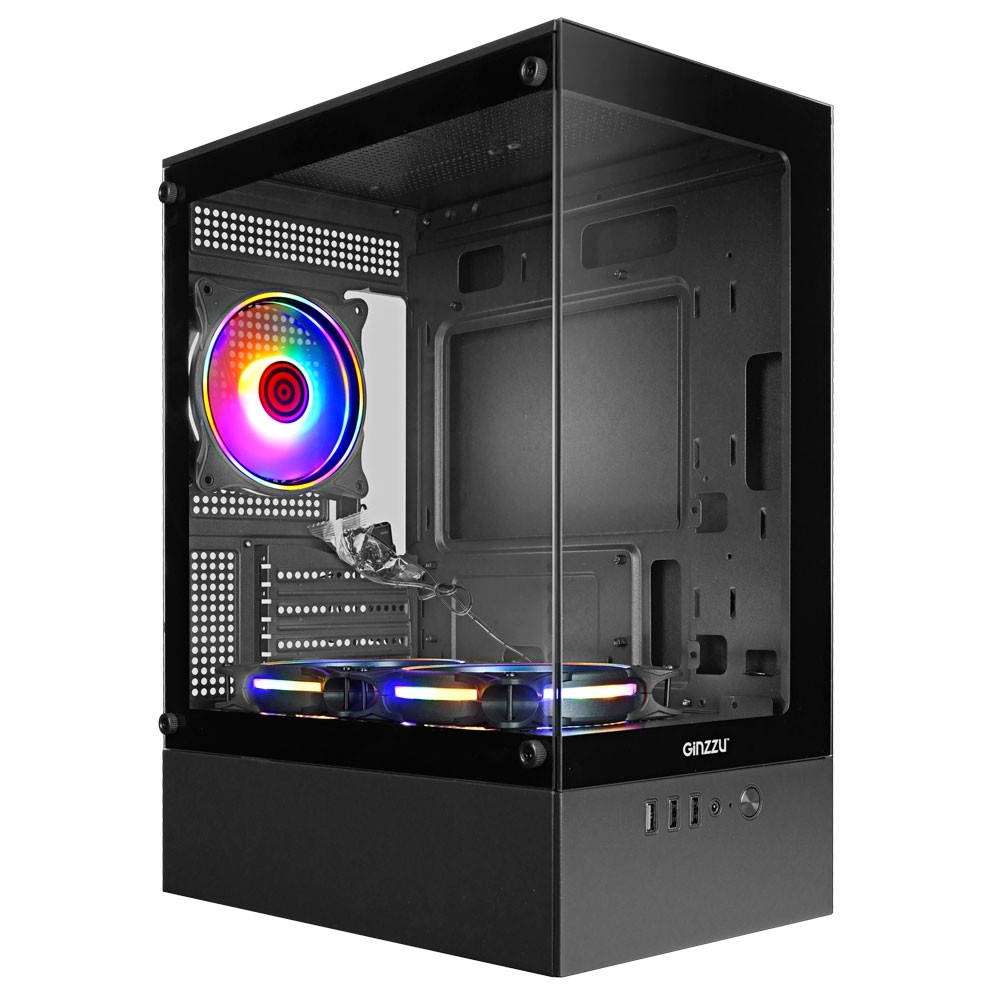 Корпус Ginzzu CL475, mATX, 3×120 мм вентилятора, стекло, USB 3.2 Gen 1