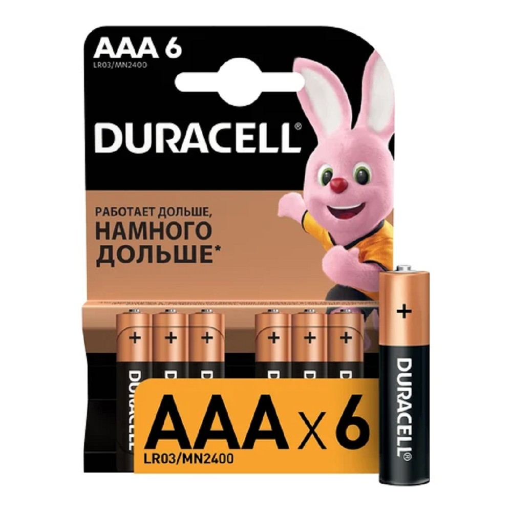 Батарейка Duracell LR03-6BL BASIC, AAA, алкалиновая, 1,5 В, 6 шт.