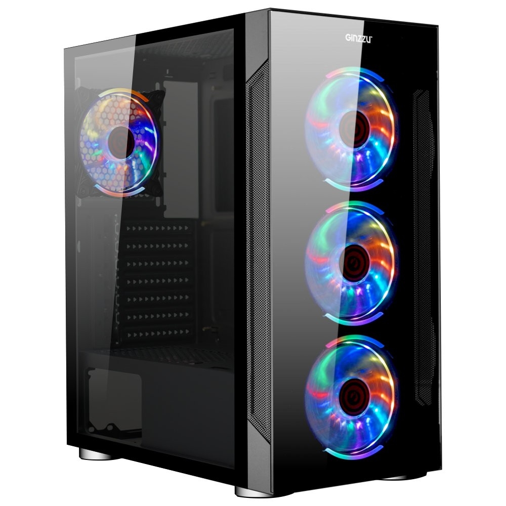 Корпус GINZZU CL280, ATX/mATX, Miditower, 2×USB2.0+1×USB3.0, стекло, RGB