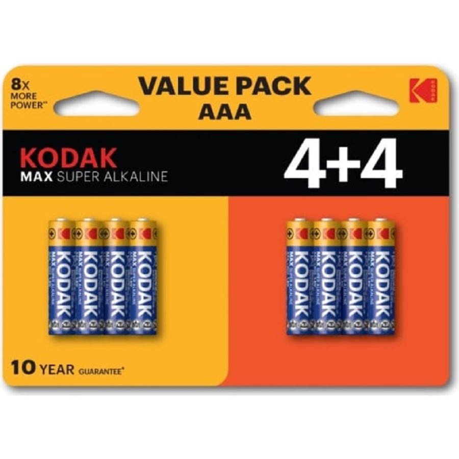 Батарейки Kodak LR03 Max Super Alkaline AAA, алкалиновые, 1.5 В, 8 шт.