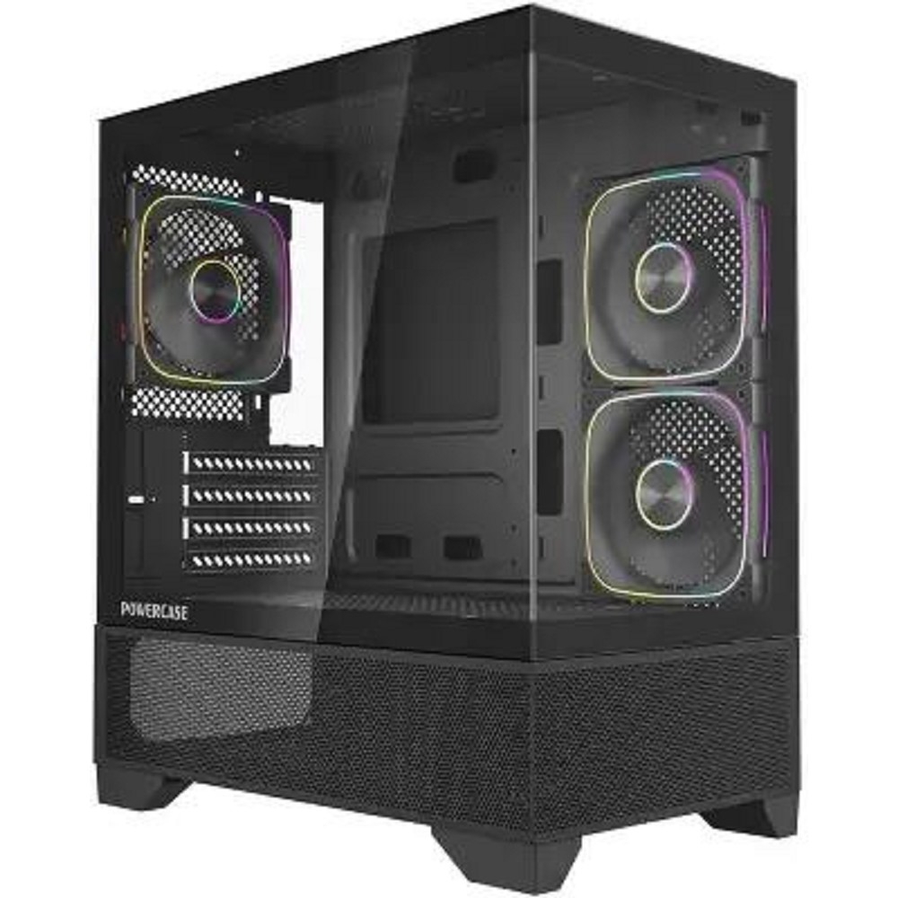 Корпус Powercase CVMM4B-A3, mATX, стекло, Type-C, 3×120мм ARGB PWM