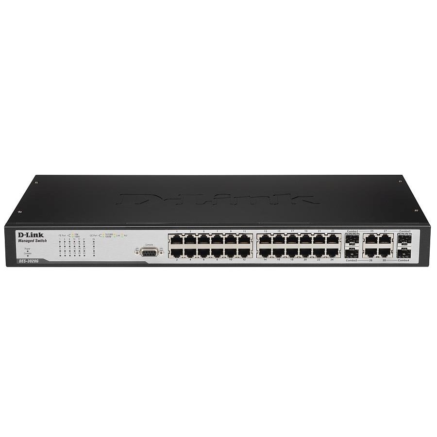 Коммутатор D-Link DES-3028G_RFB/A1, L2, 24×100Base-TX, 4×Combo GbE/SFP