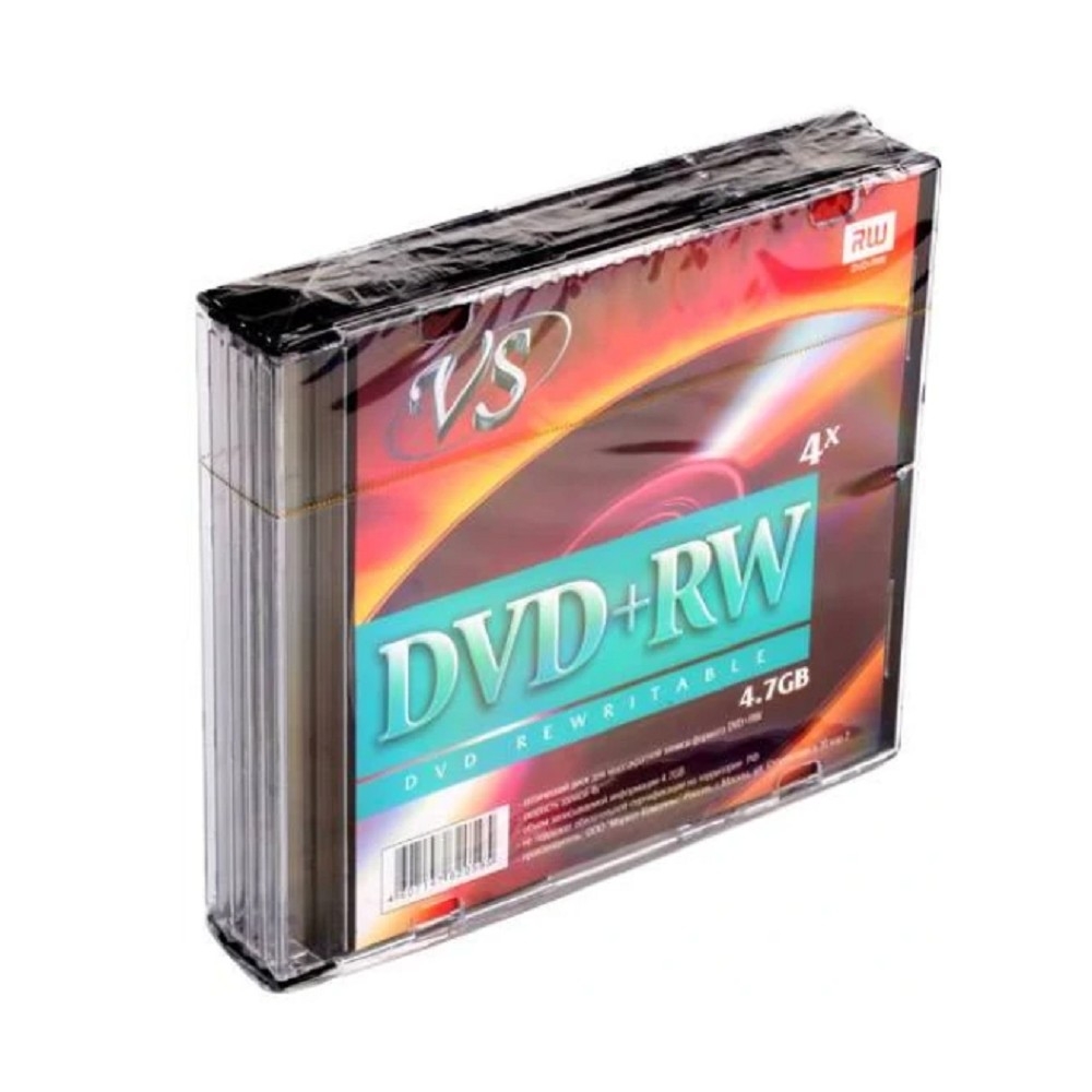 Диски VS VSDVDPRWSL501 DVD+RW, 4,7 ГБ, 4x, SL, 5 шт, Slim Case