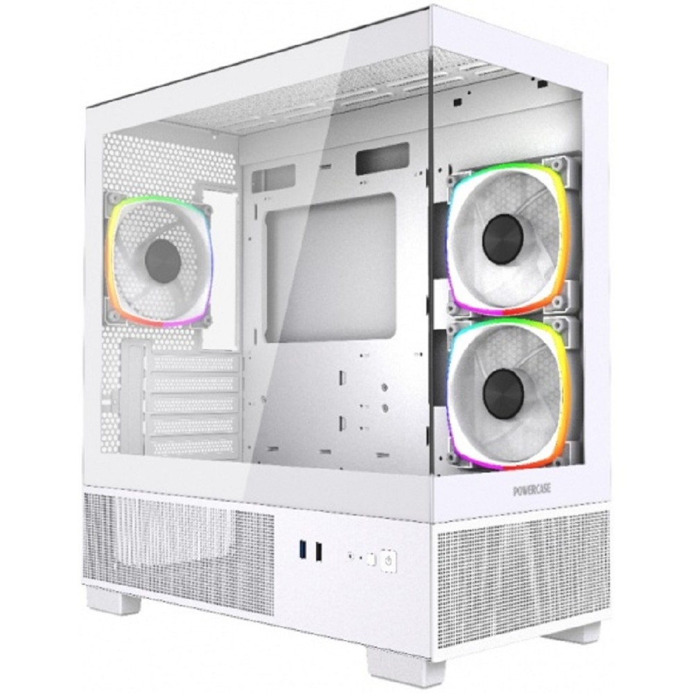 Корпус Powercase CVMM1W-A3, mATX, стекло, 3×120мм ARGB, белый