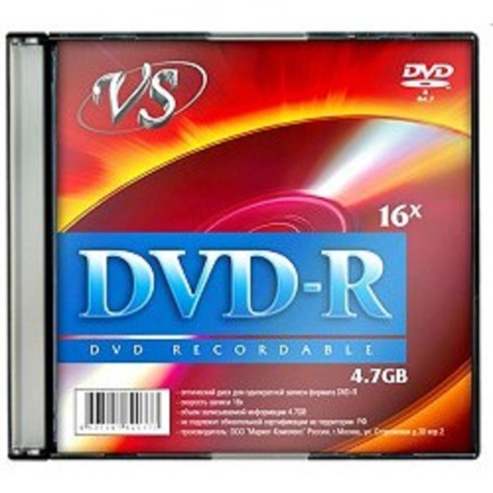 Диск DVD-R VS 20397, 4.7 ГБ, 16x, Slim Case, 5 шт.