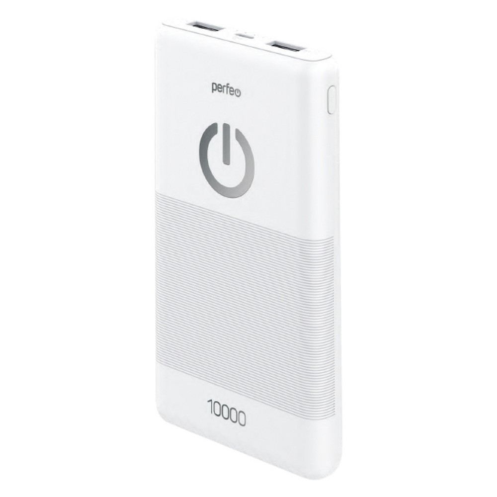Внешний аккумулятор Perfeo PF_B4297, 10000 мА·ч, LiPo, 2×USB, micro-USB, белый