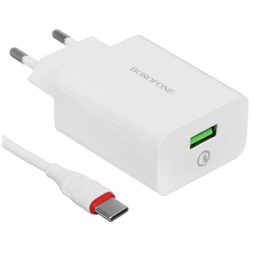 Сетевое зарядное устройство BOROFONE BA21A, 18 Вт, 1×USB-A, QC 3.0, кабель Type-C 1 м