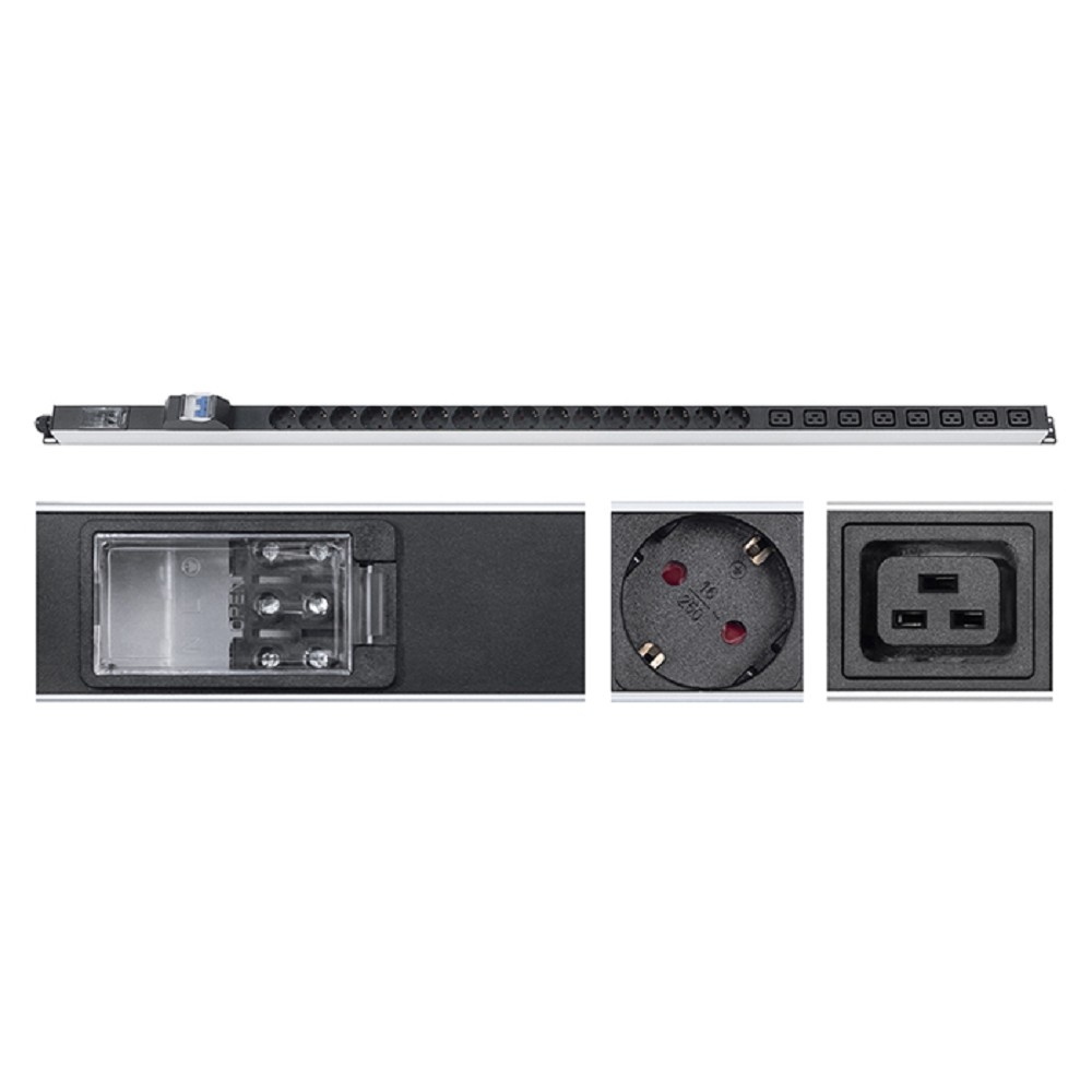 Блок PDU Cabeus PDU-32-16S-8C19-B-T, 32А, 16×Schuko+8×C19, вертикальный
