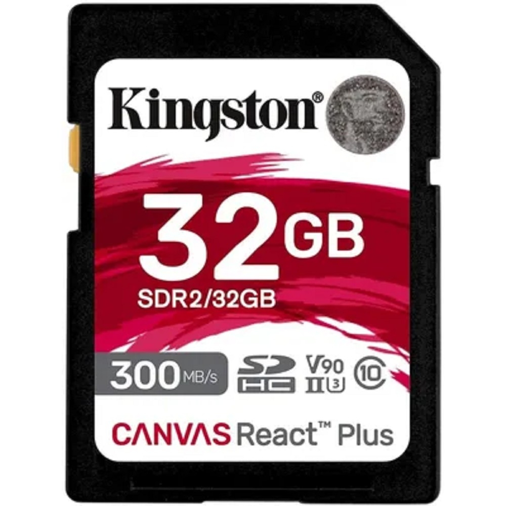 Карта памяти Kingston SDR2/32GB Canvas React Plus, SDHC 32 ГБ, UHS-II, U3, V90, 300/260 МБ/с