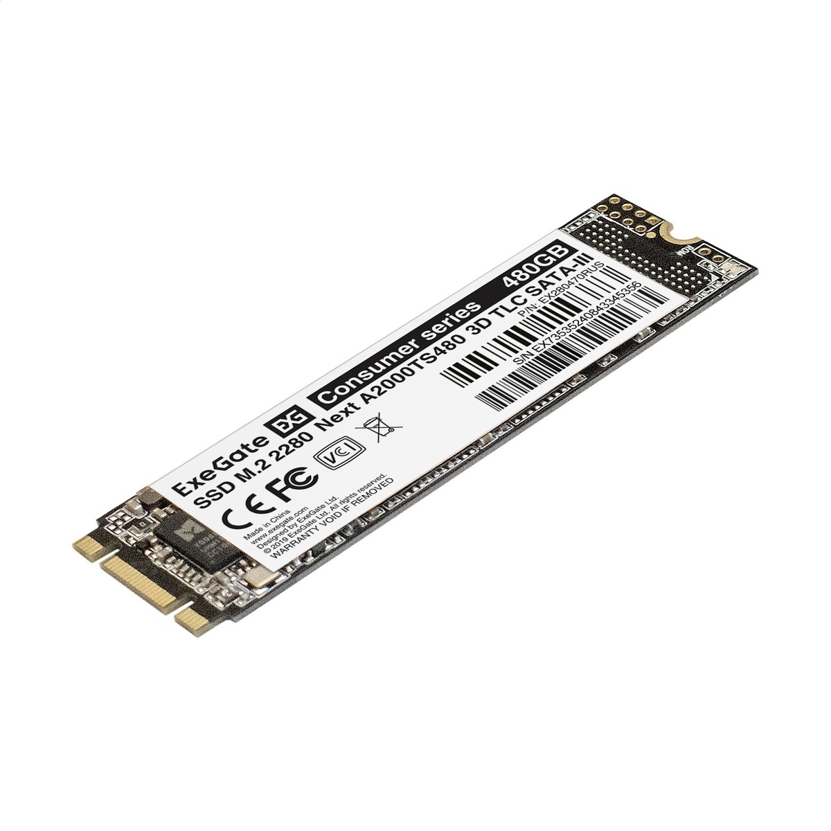SSD M.2 ExeGate EX280470RUS, 480ГБ, A2000TS480, чтение 563МБ/с, запись 497МБ/с
