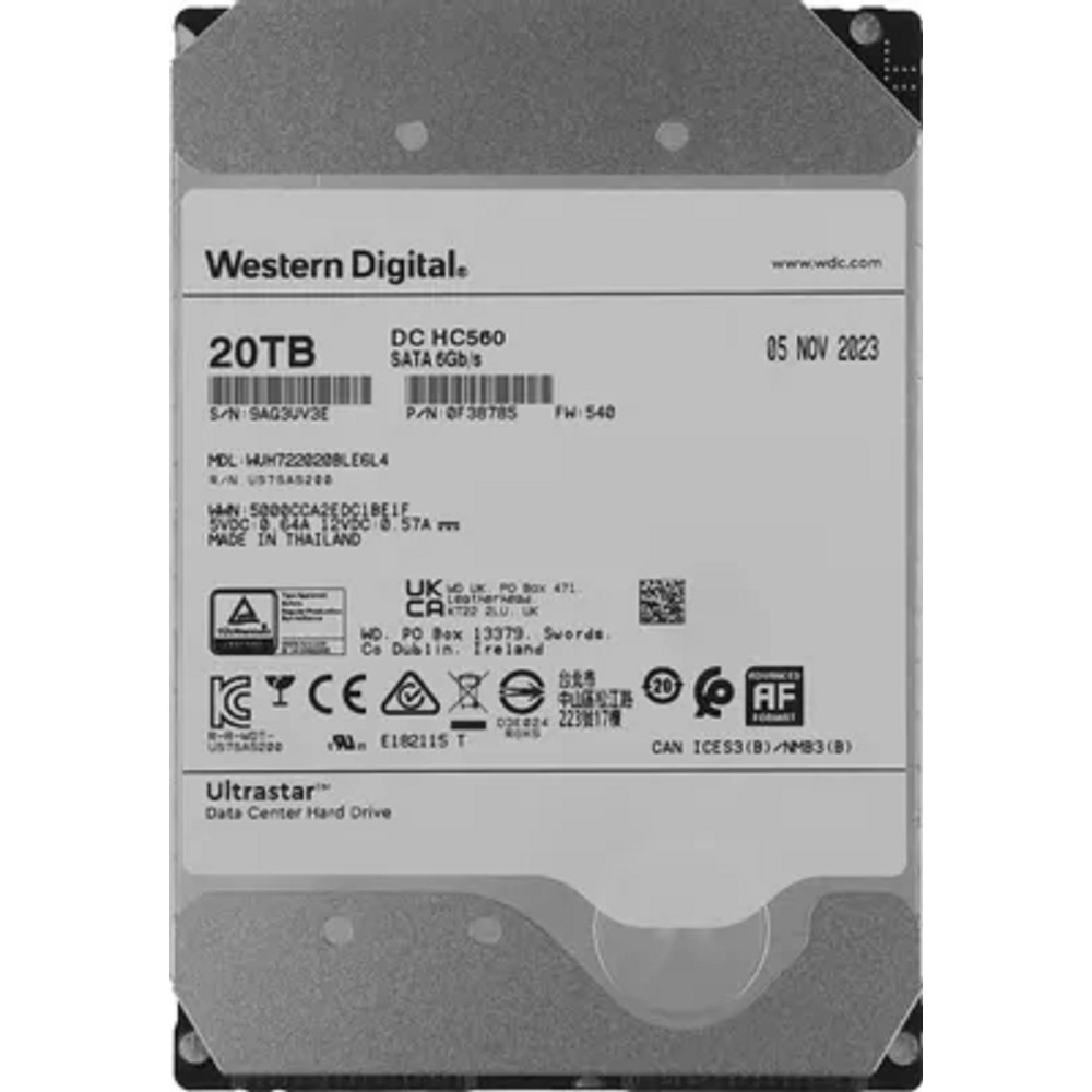 Жесткий диск Western Digital 0F38785, Ultrastar DC HC560, 20TB, SATA, 7200rpm
