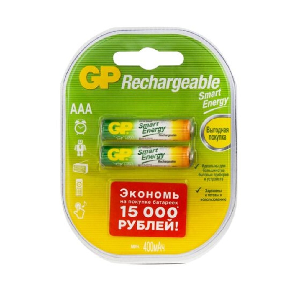 Аккумулятор GP Smart Energy 40AAAHCSV, AAA, NiMH, 400 мАч, 1.2 В, 2 шт.