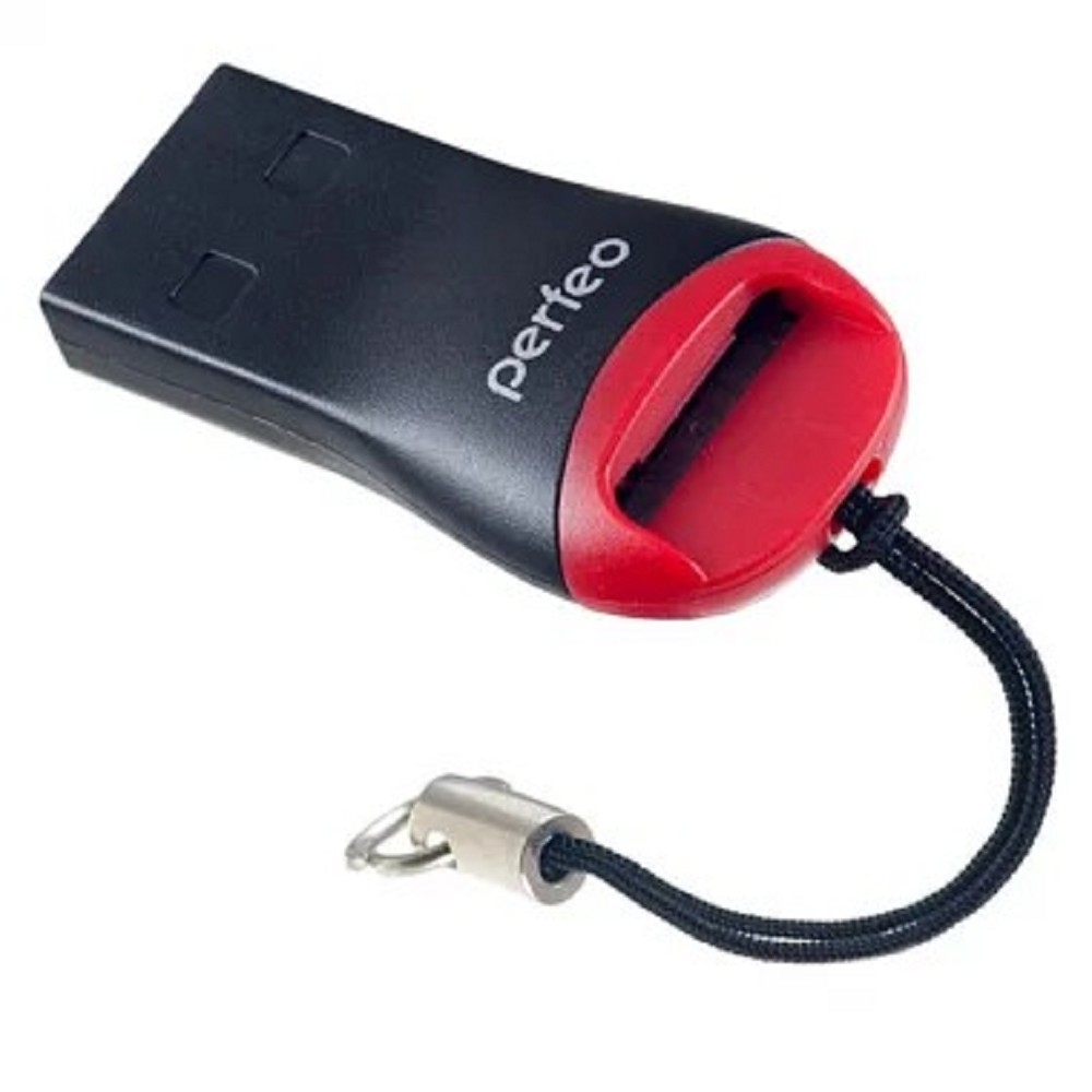 Кардридер Perfeo PF_4256 (PF-VI-R007), MicroSD, USB 2.0, 1 слот, черный/красный