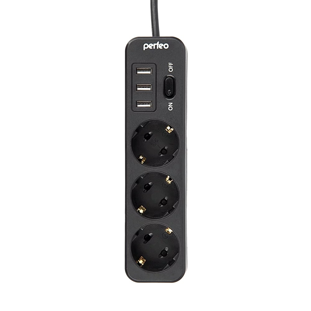 Сетевой фильтр Perfeo POWER STREAM PF_C3907, 2500 Вт, 3 розетки, 3 USB, 2 м