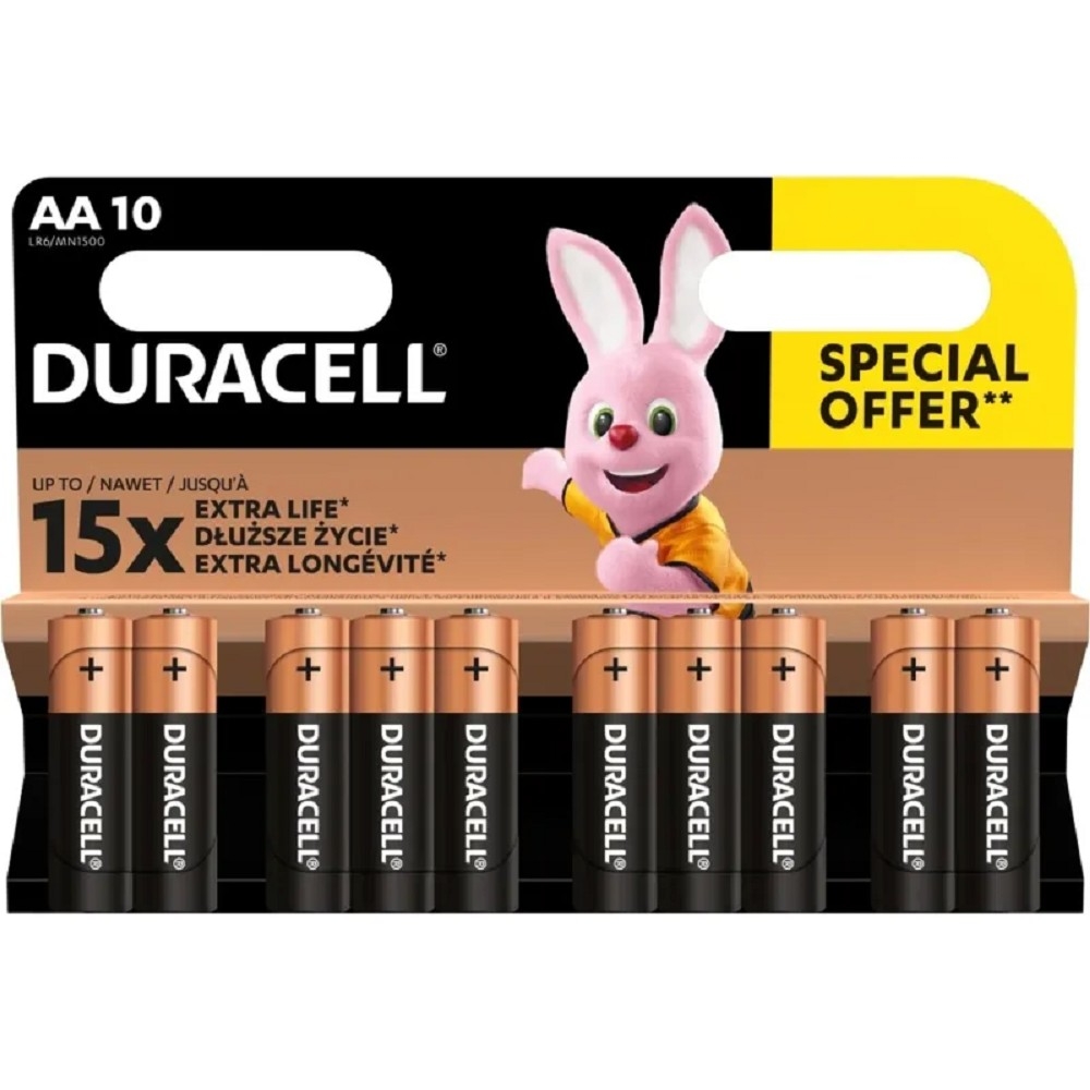 Батарейка Duracell LR6-10BL BASIC, AA, 1.5 В, солевая, 10 шт в упаковке