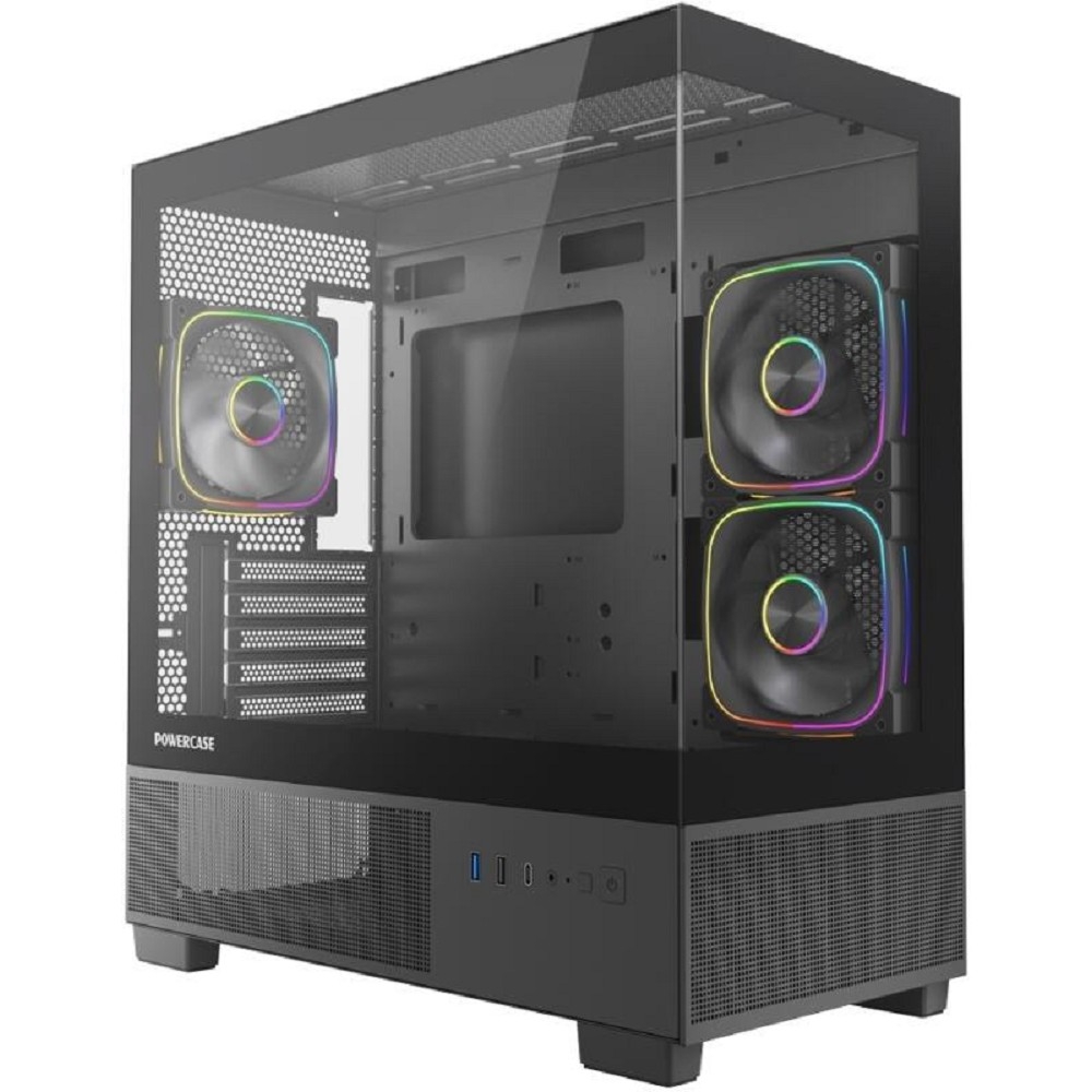 Корпус ПК Powercase VMMSHB-A3, mATX, TG, Type-C, 3x120мм ARGB
