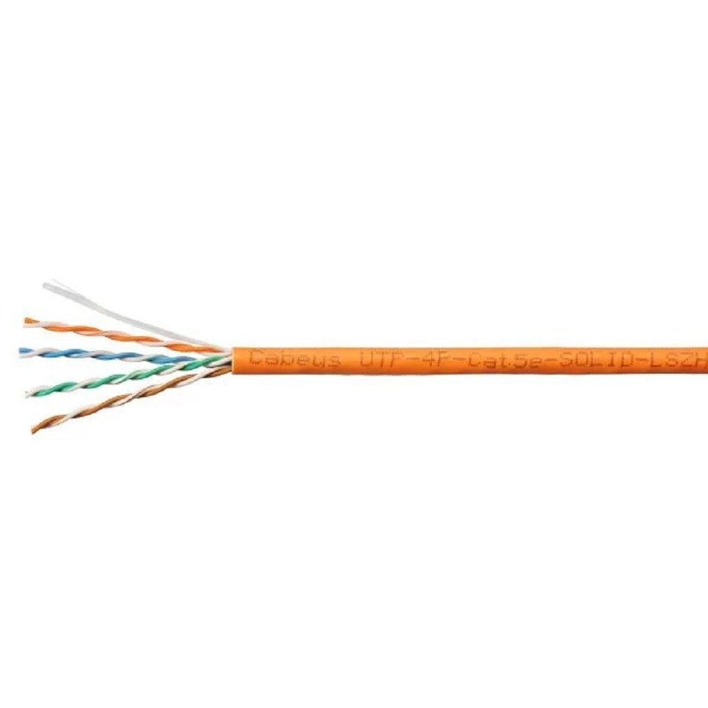Кабель Cabeus UTP-4P-Cat.5e-SOLID-LSZH-OR-LIGHT, U/UTP Cat.5e, 4 пары 24 AWG, одножильный, LSZH, 305 м