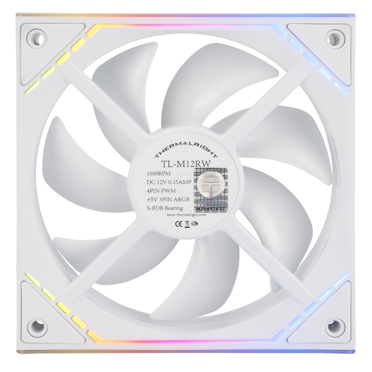 Вентилятор Thermalright TL-M12RW, 120×120×25 мм, 1500 об/мин, 4-pin PWM, ARGB, белый