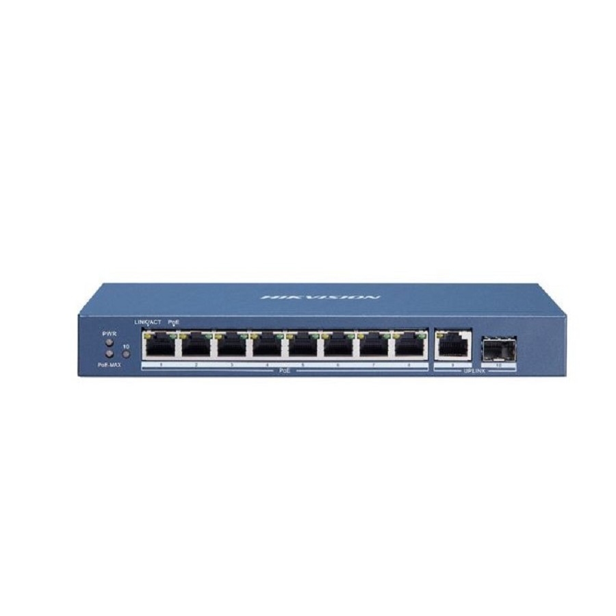 Коммутатор Hikvision DS-3E0510P-E/M, 8×1GbE PoE + 1×1GbE + 1×SFP, 58 Вт