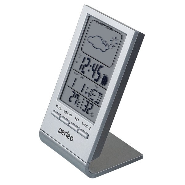 Метеостанция Perfeo Angle PF_A4857, часы, температура, влажность, серебристая